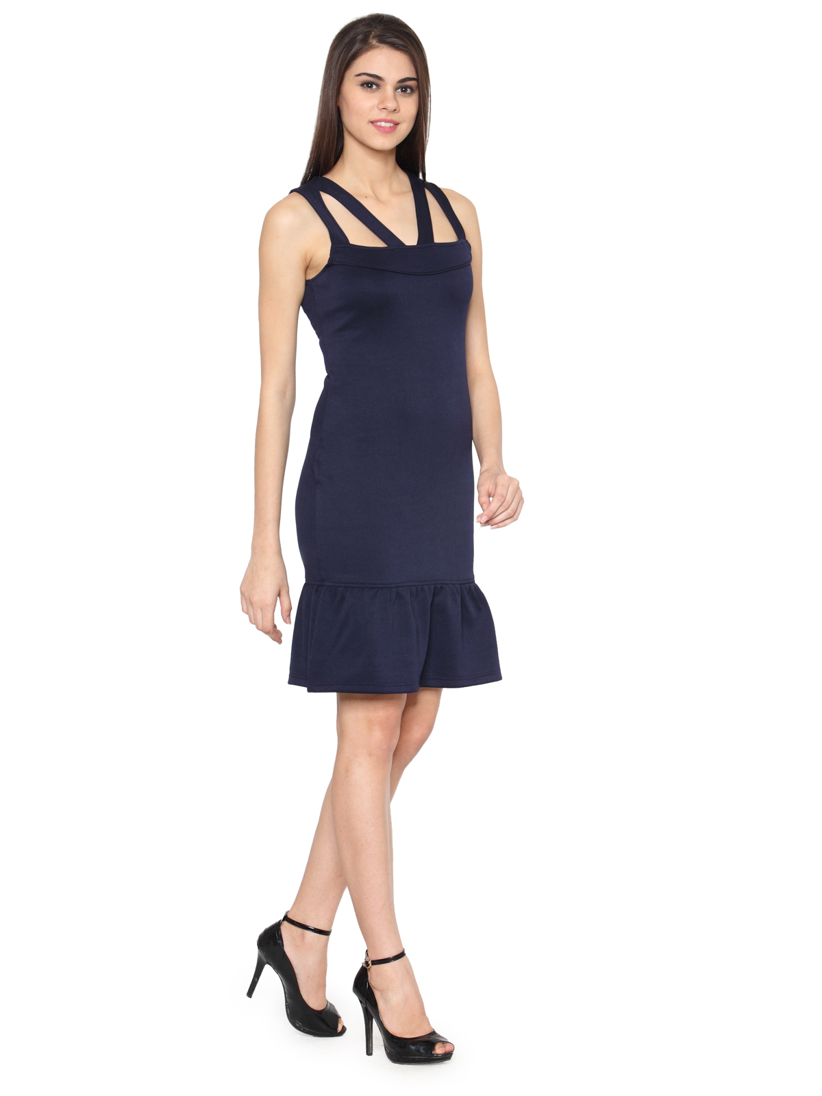 Navy cut out strappy midi dress